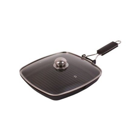 Tigaie grill de 28 cm cu capac si maner pliabil