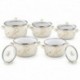 Set 5 oale cu capace din sticla Arian, Otel emailat, Inductie, 10 piese, 2, 1–6, 2 L, Alb marmorat auriu