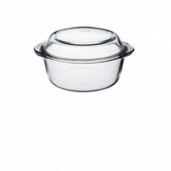 Vas termorezistent cu capac Borcam, rotund, sticla termorezistenta, 25 x 22cm, inaltime 8cm, 2175ml