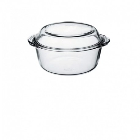 Vas termorezistent cu capac Borcam, rotund, sticla termorezistenta, 25 x 22cm, inaltime 8cm, 2175ml